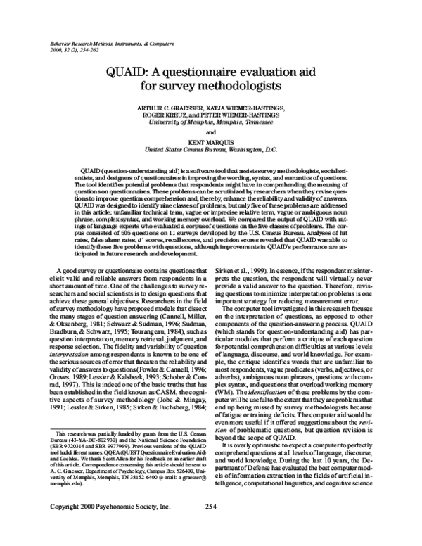 (PDF) QUAID: A questionnaire evaluation aid for survey methodologists