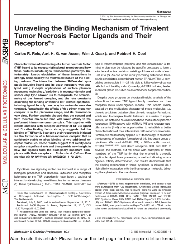 (PDF) Unraveling the binding mechanism of trivalent tumor necrosis ...