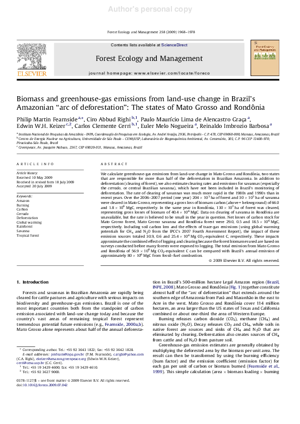 (PDF) Biomass and GreenhouseGas Emissions From LandUse Change In