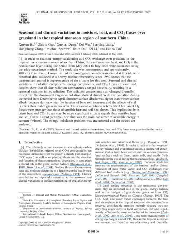 (PDF) Seasonal and diurnal variations in moisture, heat, and CO2 fluxes ...