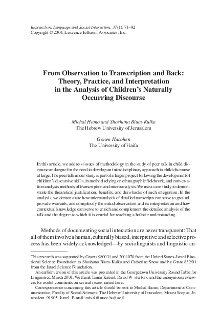 (PDF) From observation to transcription and back: Theory, practice, and ...