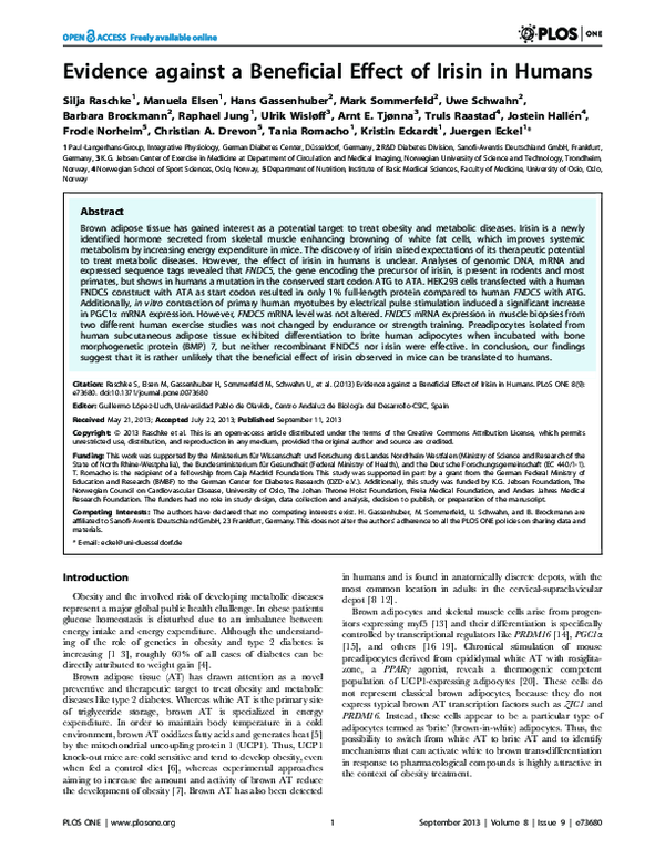 (PDF) Evidence against a beneficial effect of irisin in humans