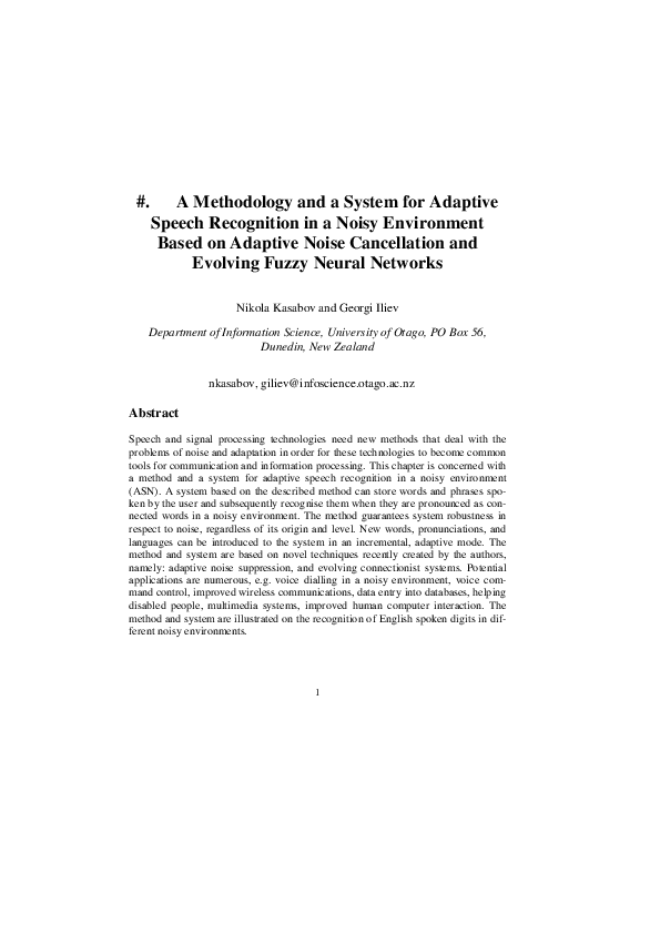 (PDF) A methodology and a system for adaptive speech recognition in a ...
