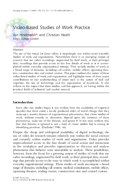 (PDF) Video-Based Studies of Work Practice