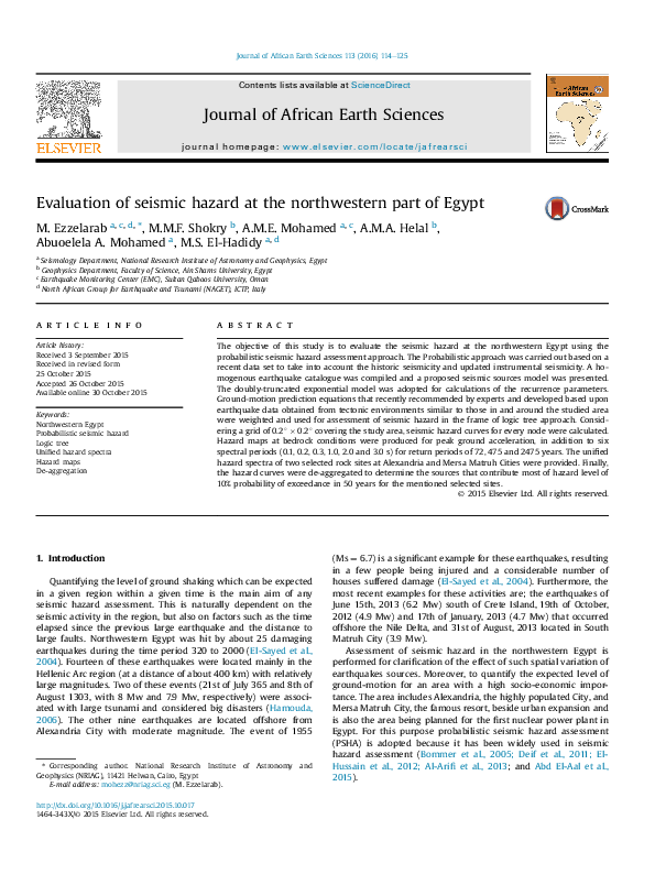 (PDF) Evaluation of seismic hazard at the northwestern part of Egypt