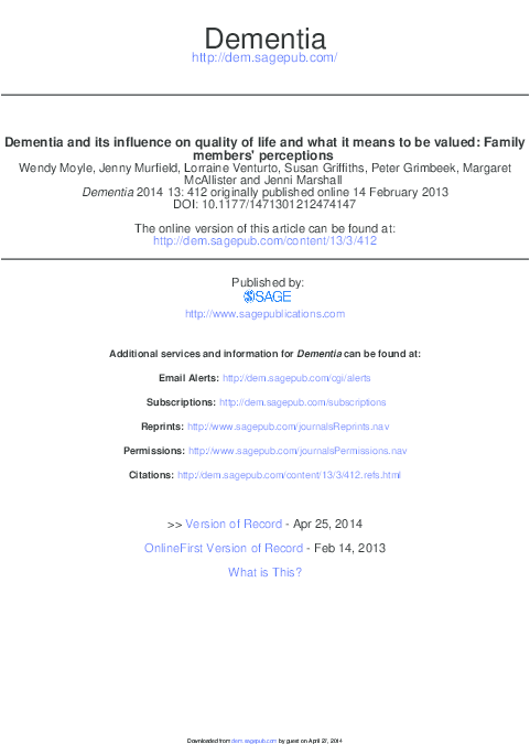(PDF) Dementia and its influence on quality of life and what it means ...