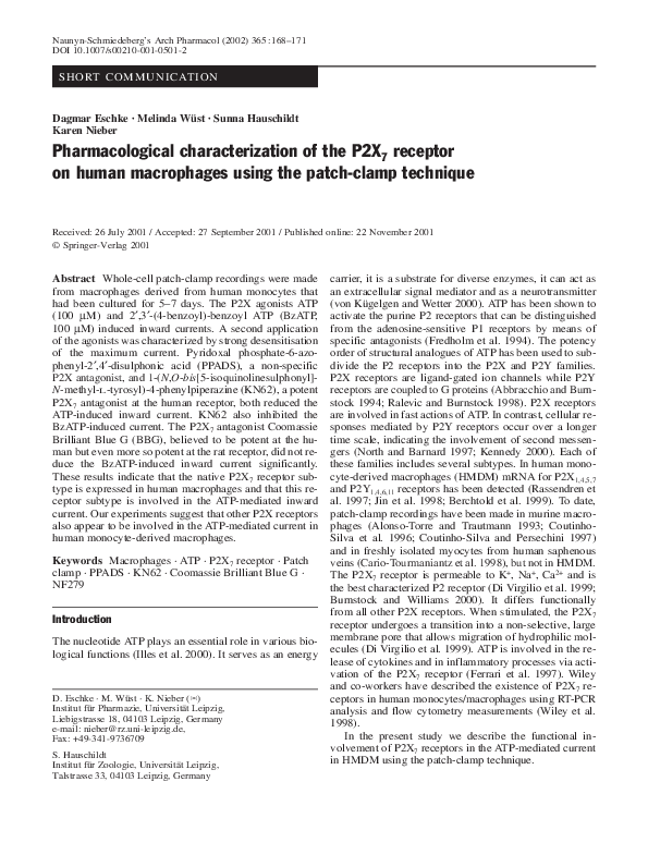 (PDF) Pharmacological characterization of the P2X 7 receptor on human ...