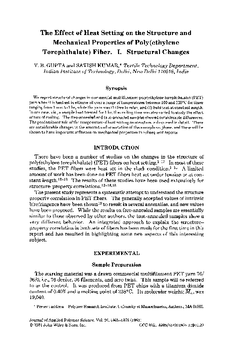 (PDF) The Effect of Heat Setting on the Structure and Mechanical ...
