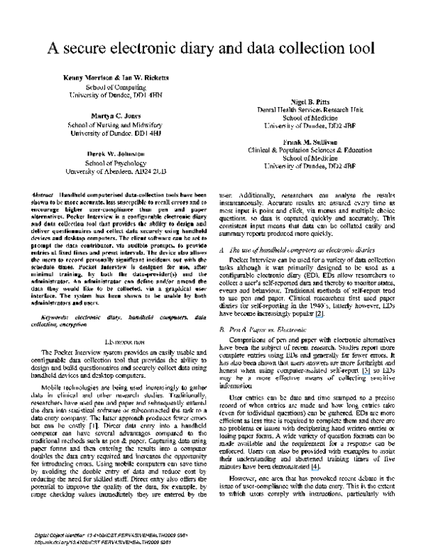 (PDF) A secure electronic diary and data collection tool