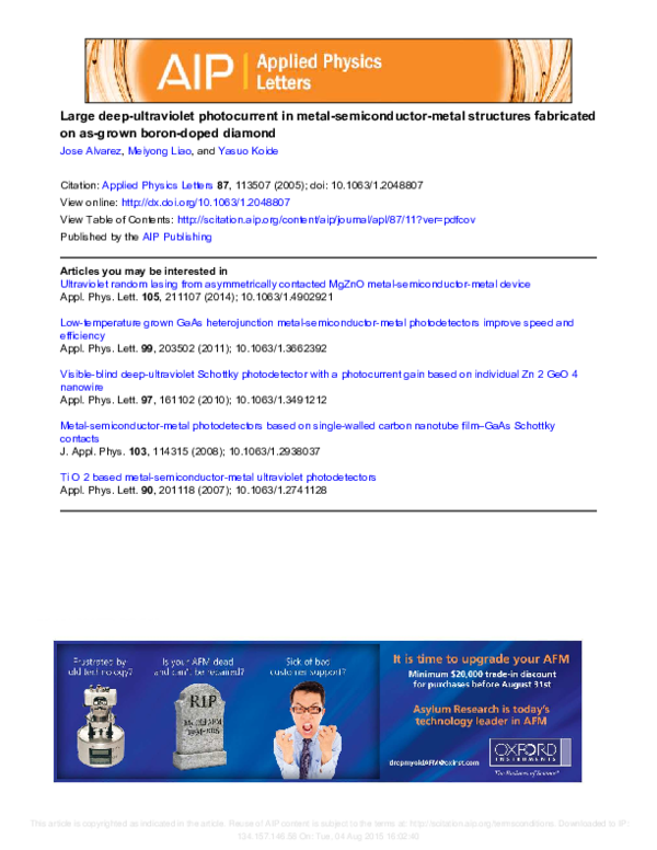 (PDF) Local photoconductivity on diamond metalsemiconductormetal