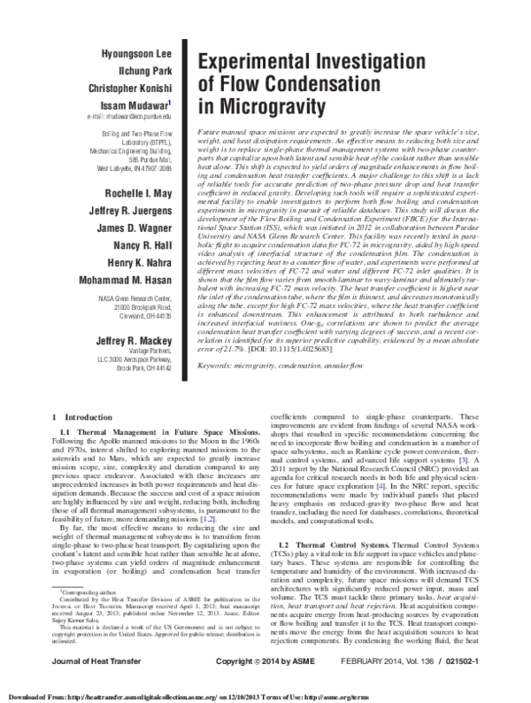 (PDF) Experimental Investigation of Flow Condensation in Microgravity