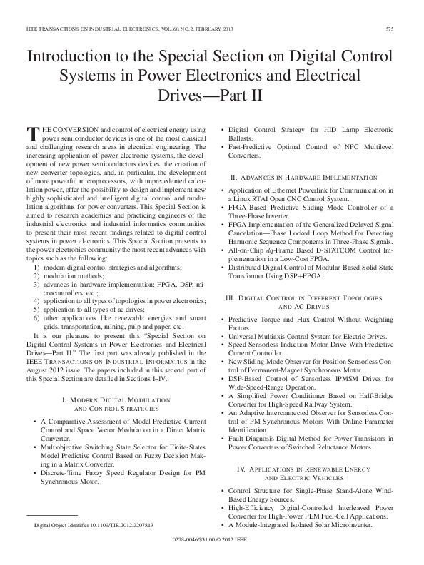 (PDF) Introduction to the Special Section on Digital Control Systems in