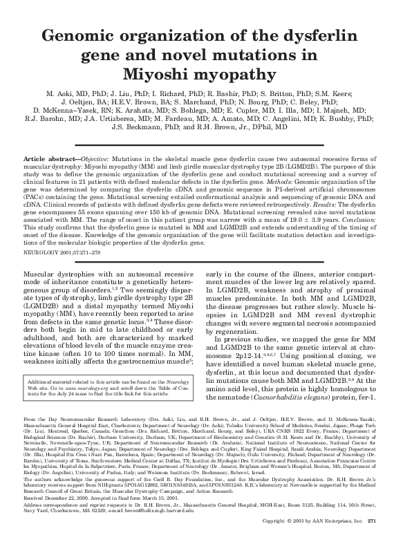 (PDF) Genomic organization of the dysferlin gene and novel mutations in ...