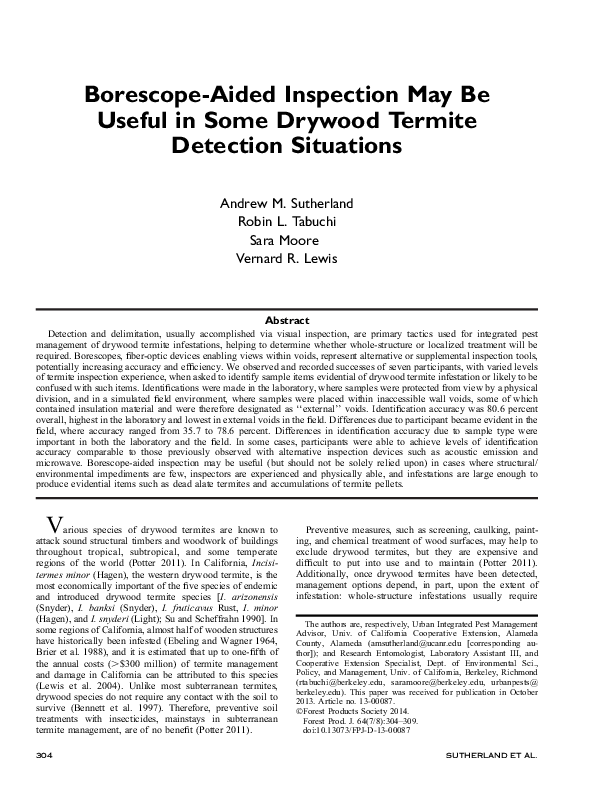 (PDF) BorescopeAided Inspection May Be Useful in Some Drywood Termite