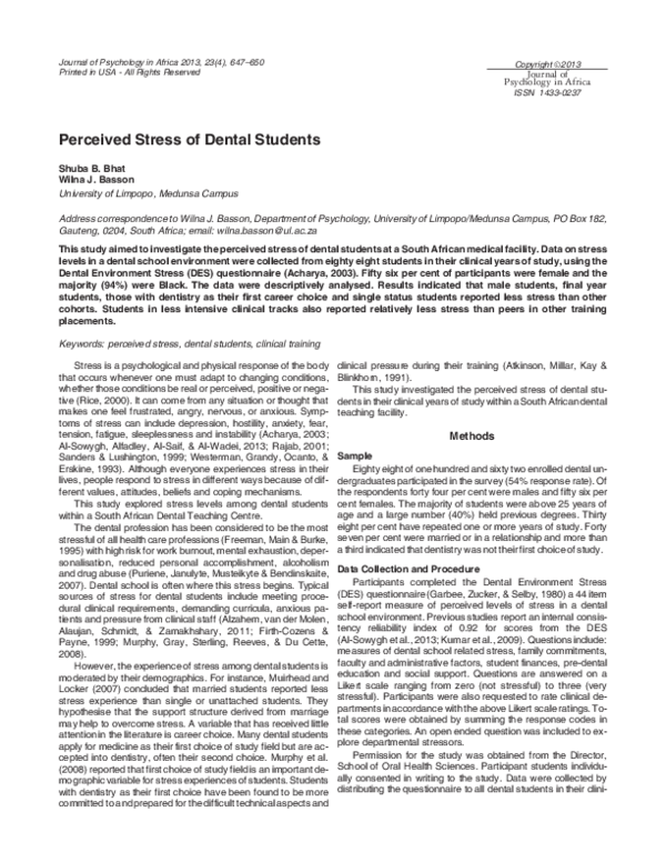 (PDF) Perceived Stress of Dental Students