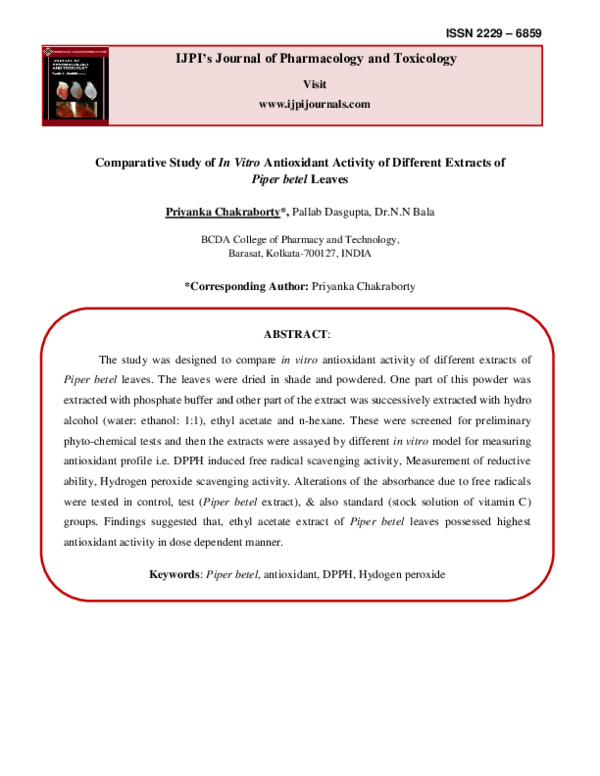 (PDF) Comparative Study of In Vitro Antioxidant Activity of Different ...