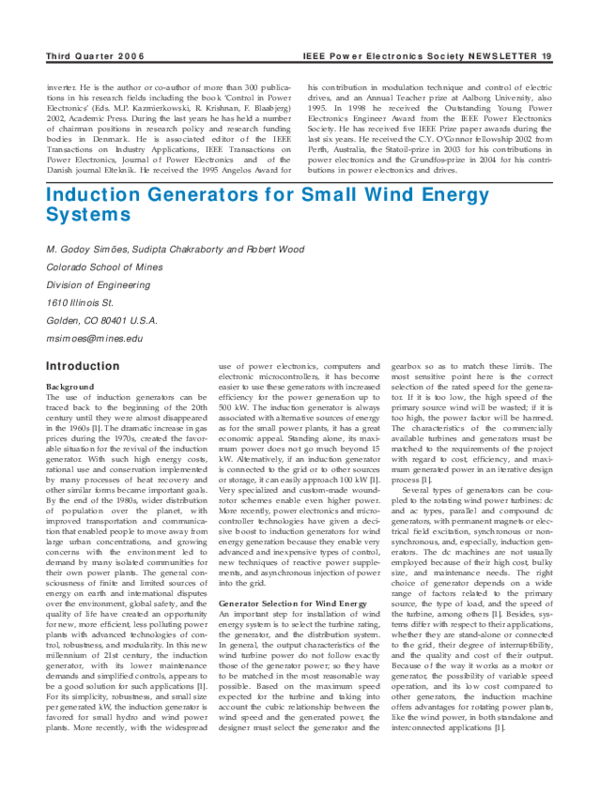 (PDF) Induction Generators for Small Wind Energy Systems