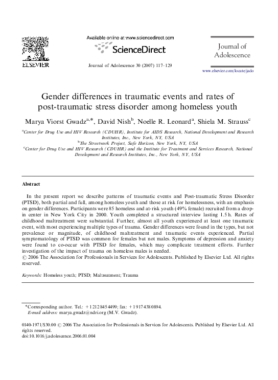 (PDF) Gender differences in traumatic events and rates of post ...