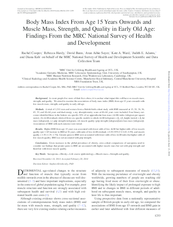 (PDF) Body Mass Index From Age 15 Years Onwards and Muscle Mass ...