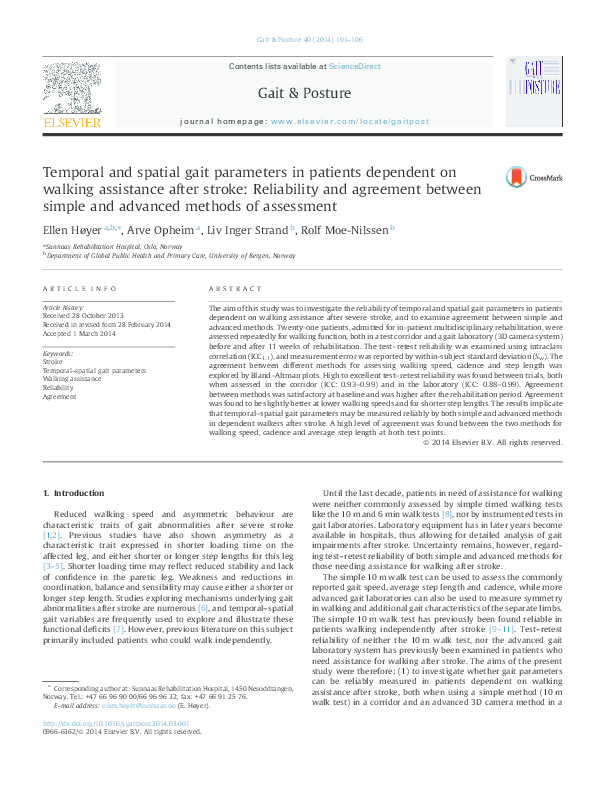 (PDF) Temporal and spatial gait parameters in patients dependent on ...