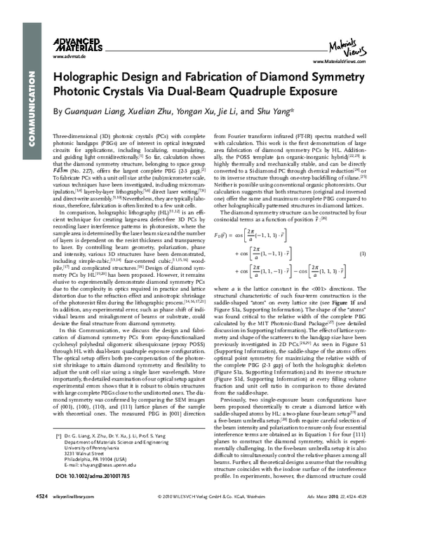 (PDF) Holographic Design and Fabrication of Diamond Symmetry Photonic ...