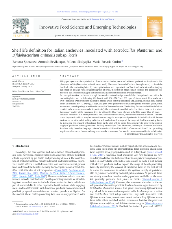 (PDF) Shelf life definition for Italian anchovies inoculated with