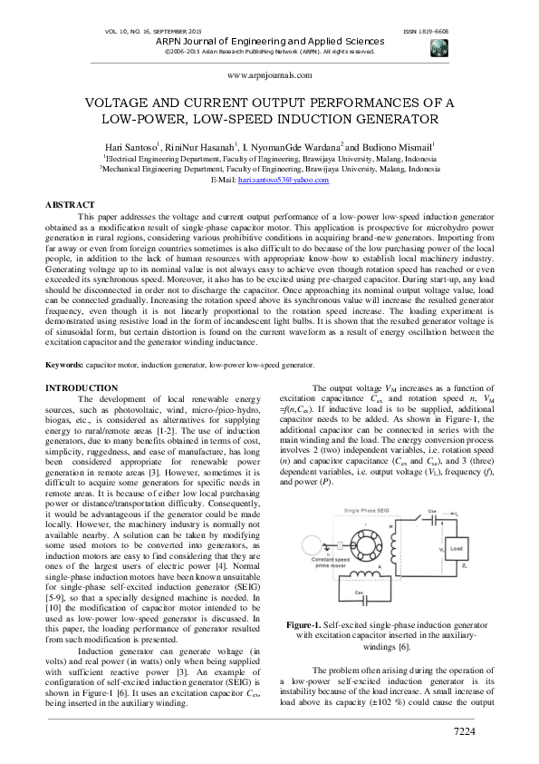 (PDF) VOLTAGE AND CURRENT OUTPUT PERFORMANCES OF A LOWPOWER, LOWSPEED INDUCTION GENERATOR