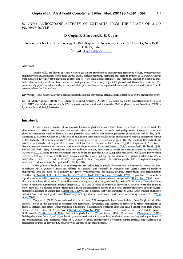 (PDF) In vitro antioxidant activity of extracts from leaves and fruits ...