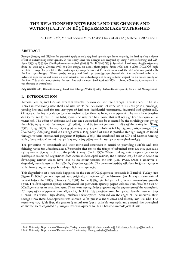 (PDF) The relationship between land use change and water quality in ...
