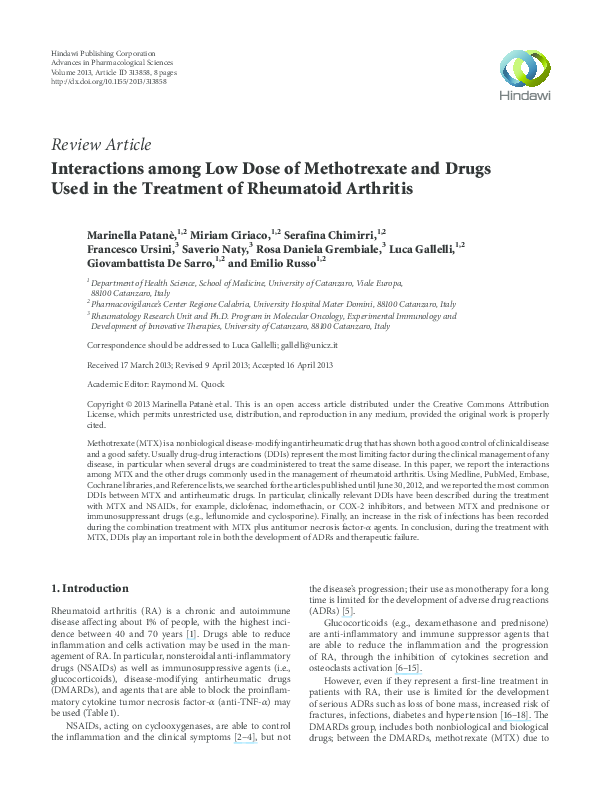 (PDF) Interactions among Low Dose of Methotrexate and Drugs Used in the ...