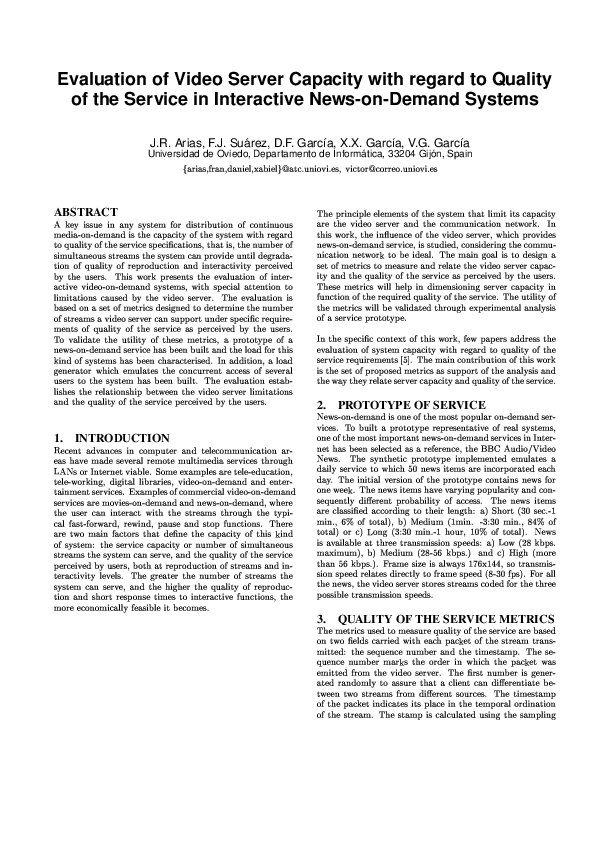 (PDF) Evaluation of video server capacity with regard to quality of the ...