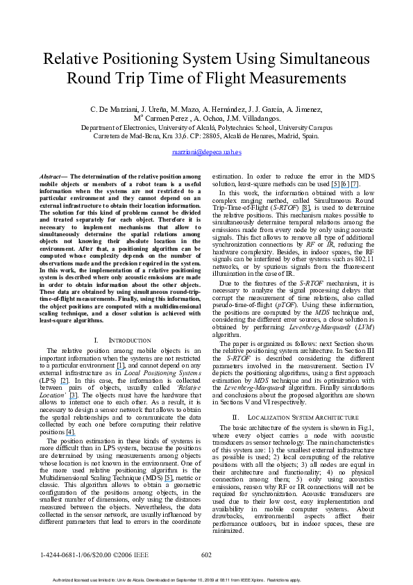 (PDF) Relative Positioning System Using Simultaneous Round Trip Time of ...