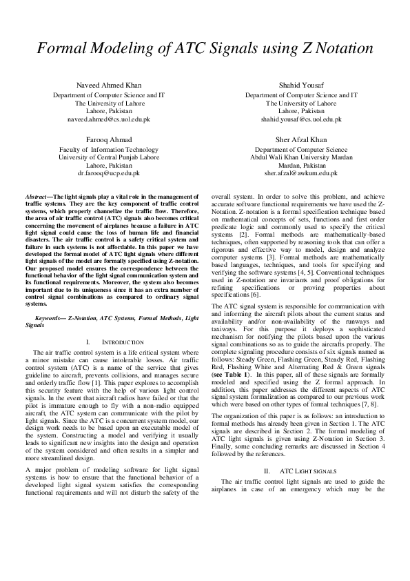 (PDF) Formal modeling of ATC signals using Z notation Naveed khan