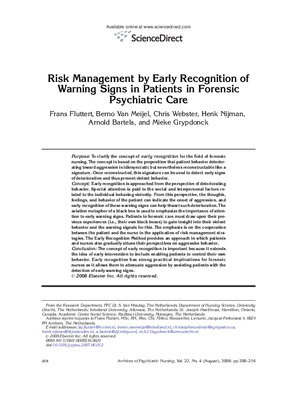 (PDF) Risk management by early recognition of warning signs in patients ...