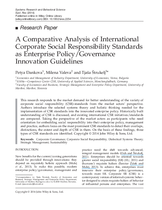 (PDF) A Comparative Analysis of International Corporate Social ...