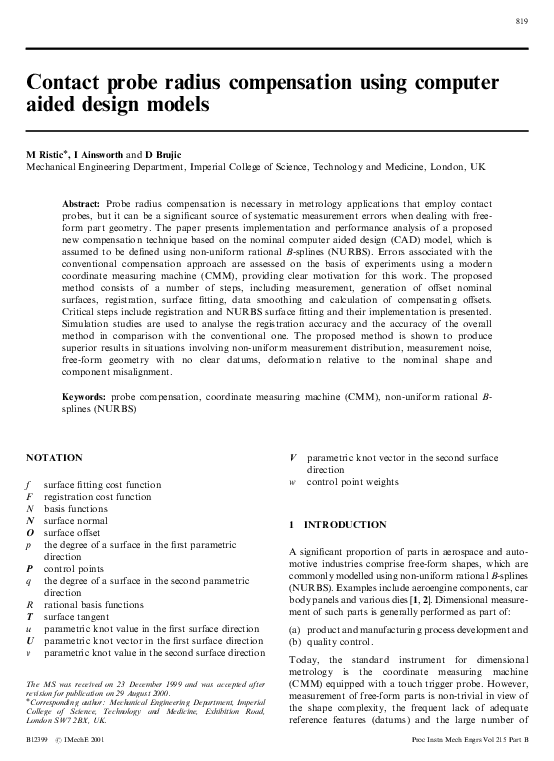(PDF) Contact probe radius compensation using computer aided design models