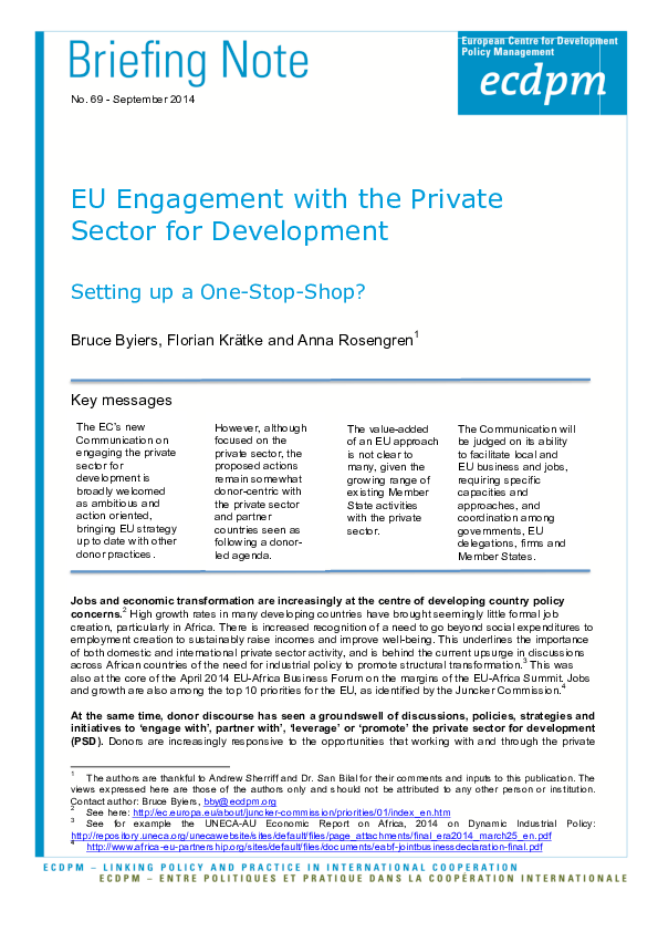 (PDF) EU Engagement with the Private Sector for Development Setting up ...