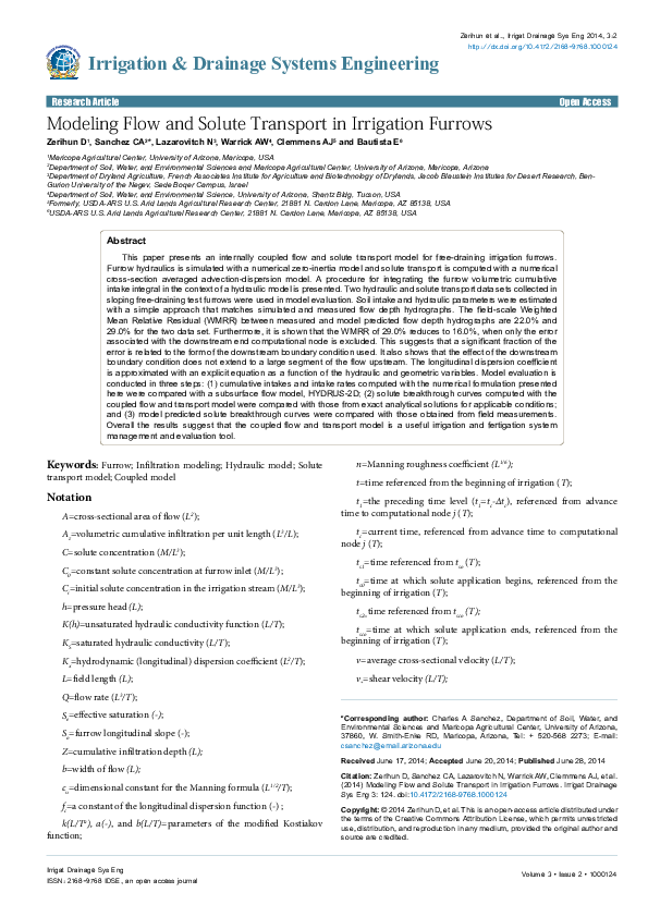 (PDF) Irrigation & Drainage Systems Engineering Modeling Flow and