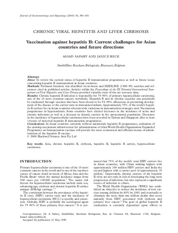 (PDF) Vaccination against hepatitis B: Current challenges for Asian ...