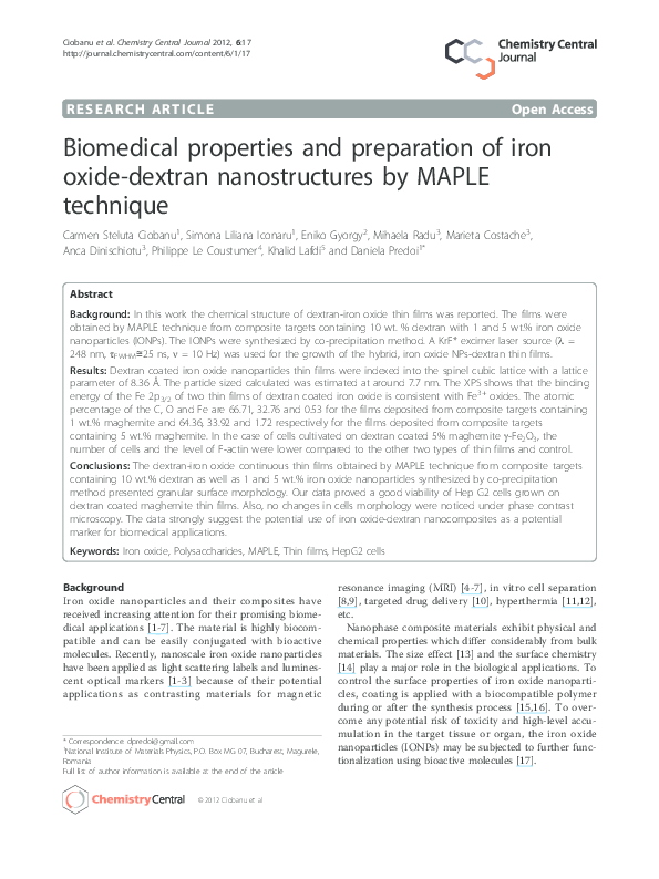 (PDF) Biomedical properties and preparation of iron oxidedextran