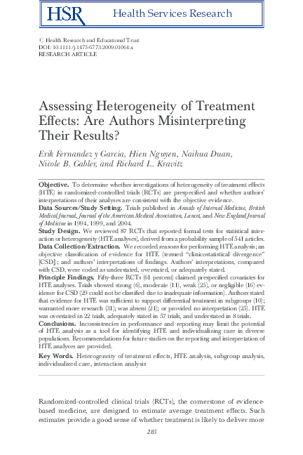 (PDF) Assessing Heterogeneity of Treatment Effects: Are Authors ...