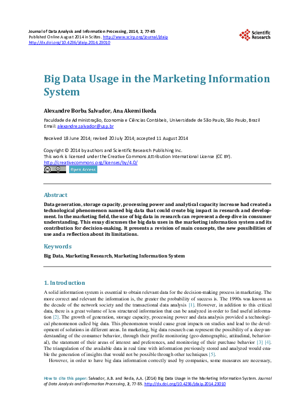 (PDF) Big Data Usage in the Marketing Information System
