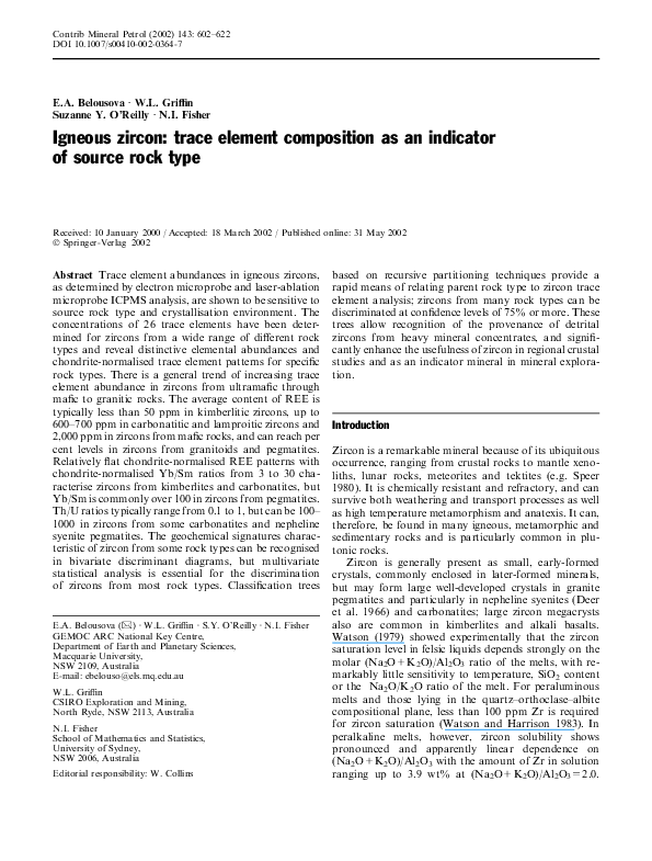 (PDF) Igneous zircon trace element composition as an indicator of