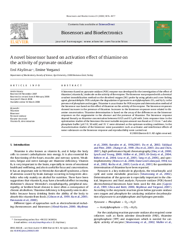 (PDF) A novel biosensor based on activation effect of thiamine on the ...