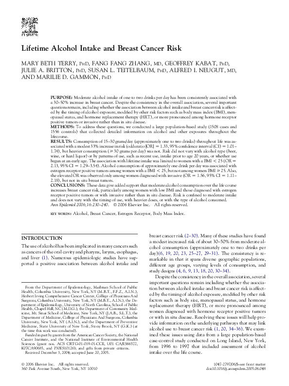 (PDF) Lifetime Alcohol Intake and Breast Cancer Risk