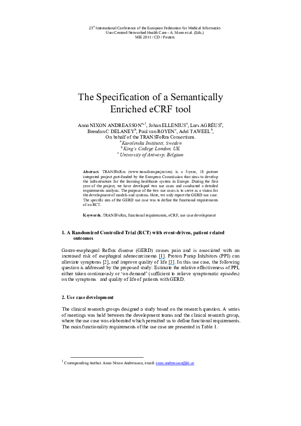 (PDF) The Specification of a Semantically Enriched eCRF tool