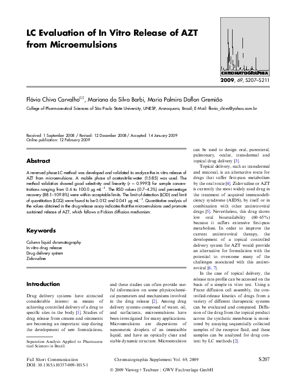 (PDF) LC Evaluation of In Vitro Release of AZT from Microemulsions