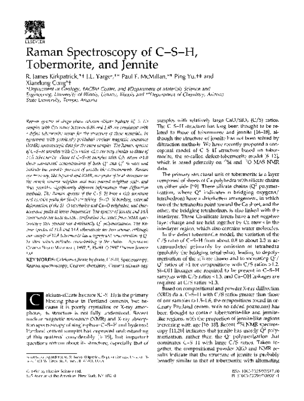 (PDF) Raman Spectroscopy of CSH, Tobermorite, and Jennite