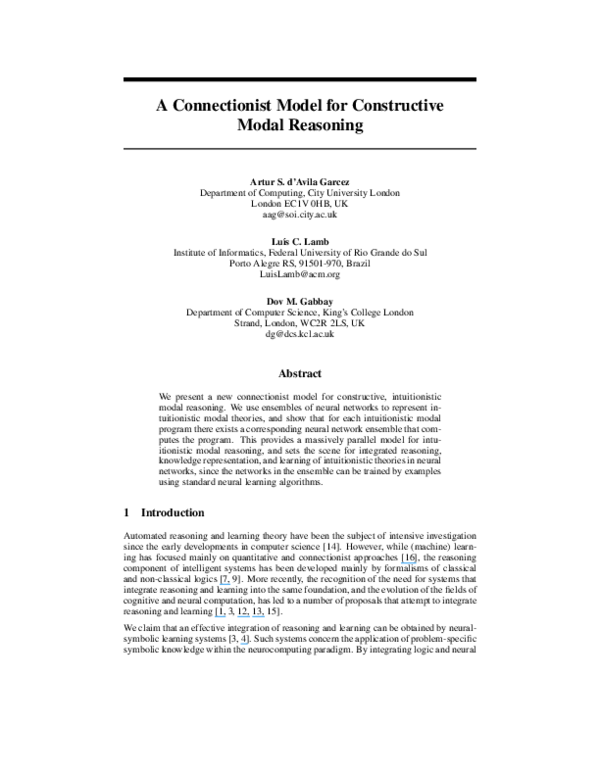 (PDF) A Connectionist Model for Constructive Modal Reasoning
