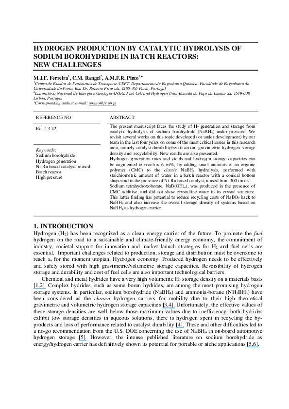 (PDF) Hydrogen Production by Catalytic Hydrolysis of Sodium Borohydride ...